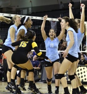 volleyball weekend beats georgetown sets complete four