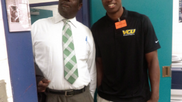 Former VCU basketball star Treveon Graham (right) worked with Clarence McGill in 2014 at the Commonwealth’s Junior Enterprise for his fall internship in school. CT file photo.
