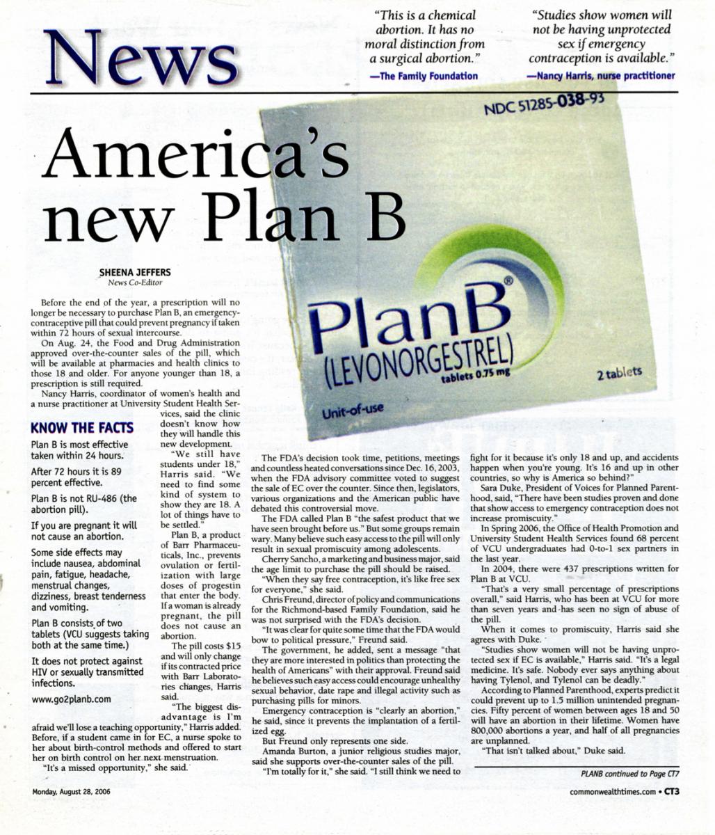 This Aug. 31, 2006, story delved into the emergency contraception, which had just become available without a prescription on Aug. 24, 2006.