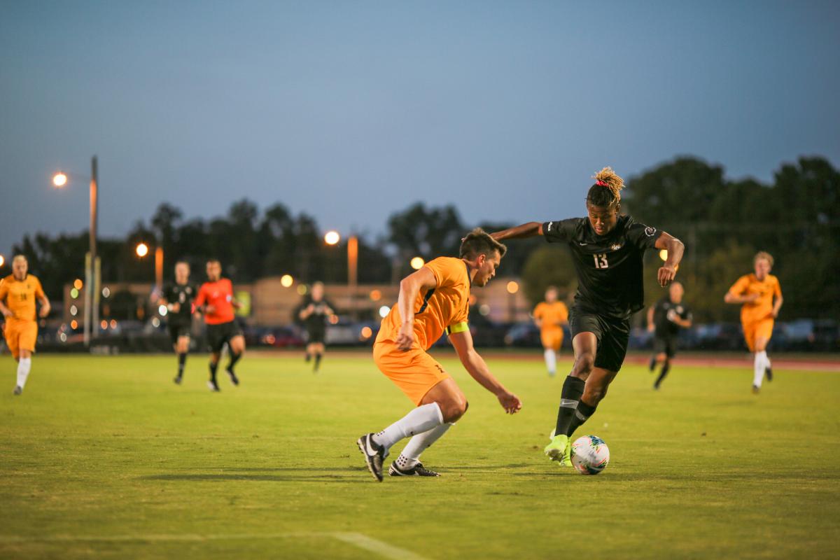 Freshman forward Maverick McGann scored the lone goal in his collegiate debut Aug. 30 against ETSU. Photo by Jon Mirador